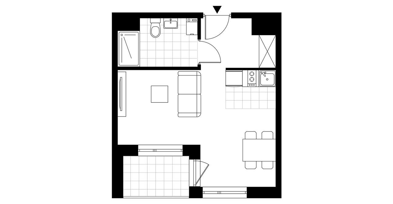 1-pokojowe mieszkanie 28m2 + loggia Bezpośrednio - Pełny obrazek: 3/8