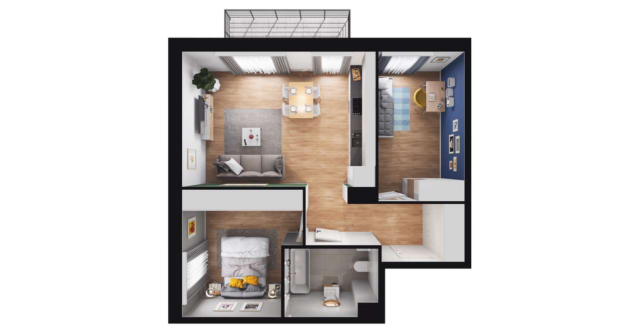 3-pokojowe mieszkanie 55m2 + balkon - Pełny obrazek: 2/8