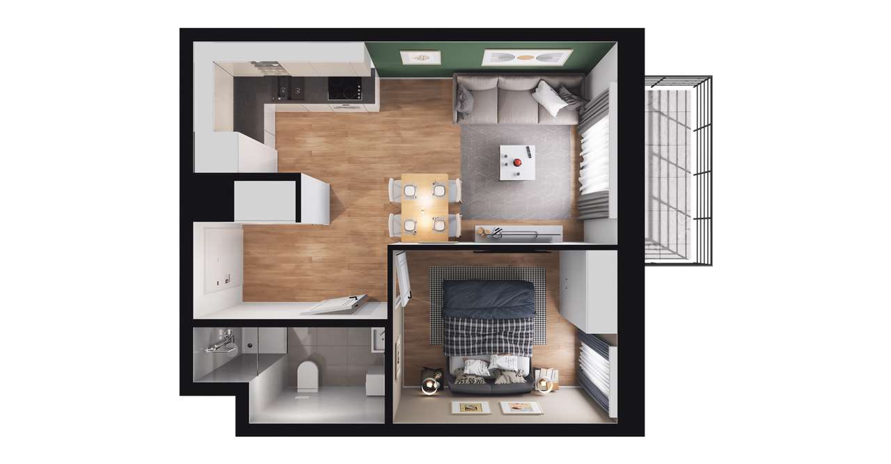 2-pokojowe mieszkanie 34m2 + balkon Bezpośrednio - Pełny obrazek: 2/8