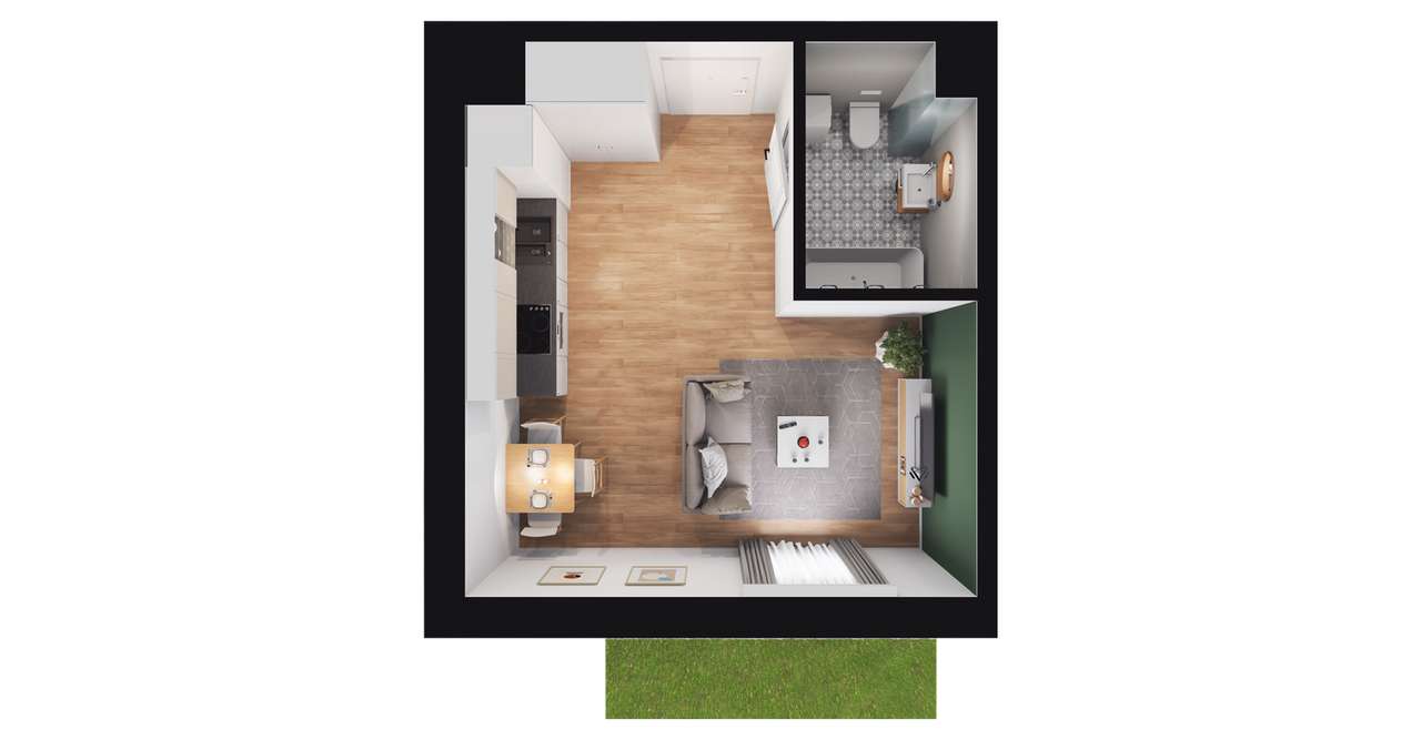 1-pokojowe mieszkanie 25m2 + ogródek - Pełny obrazek: 2/8