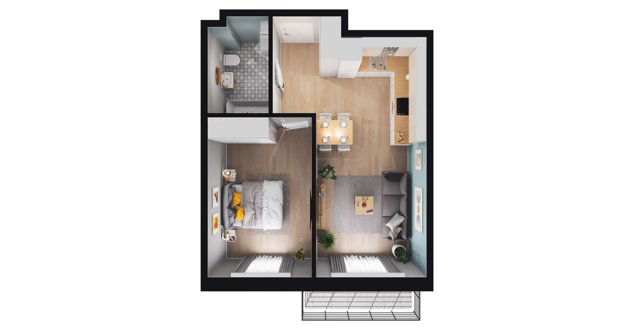 2-pokojowe mieszkanie 41m2 + balkon Bezpośrednio - Pełny obrazek: 2/6