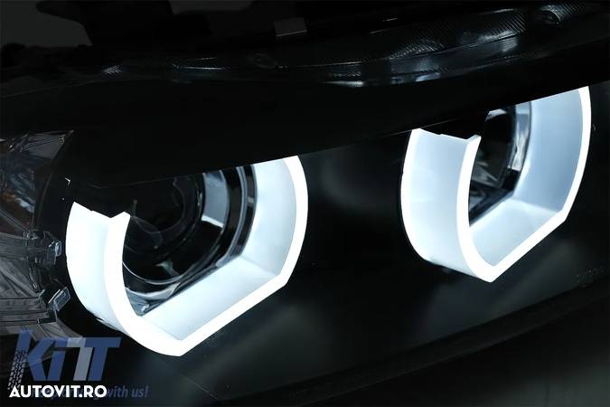 Faruri Halogen U-Led 3D BMW Seria 3 E90 Limuzina E91 Touring (03.2005-08.2008) LHD Negru - 4