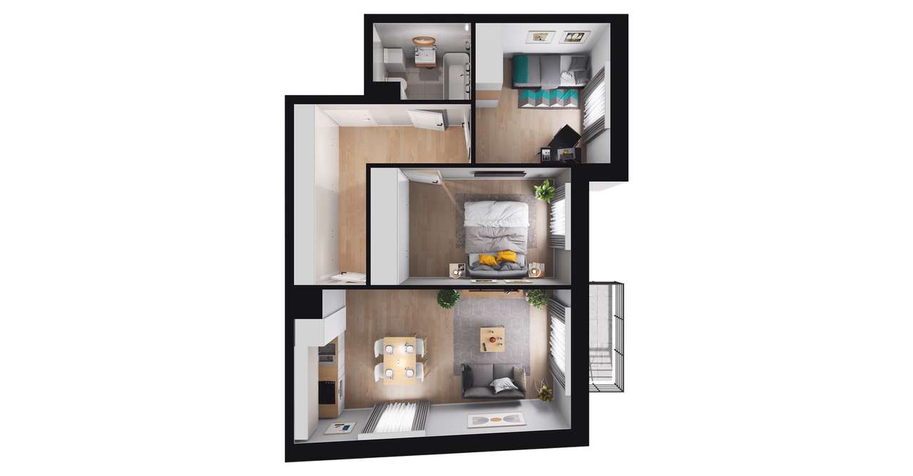 3-pokojowe mieszkanie 56m2 + balkon Bezpośrednio - Pełny obrazek: 3/9