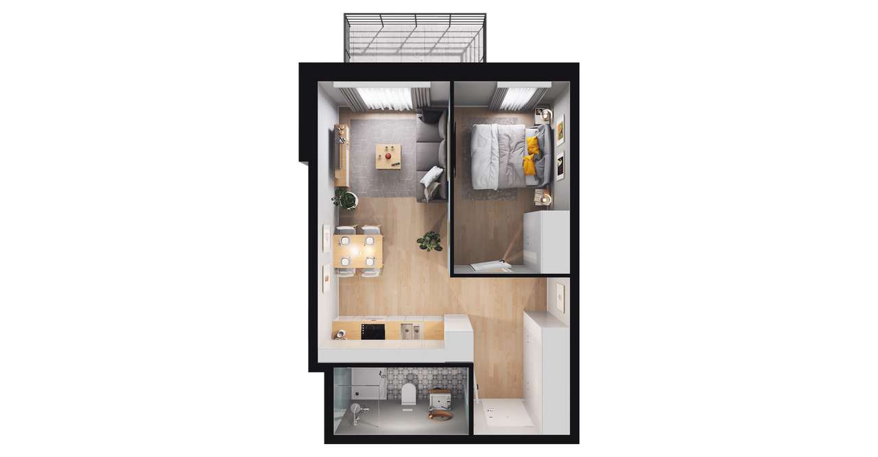 2-pokojowy apartament inwestycyjny 39m2 + balkon - Pełny obrazek: 2/8