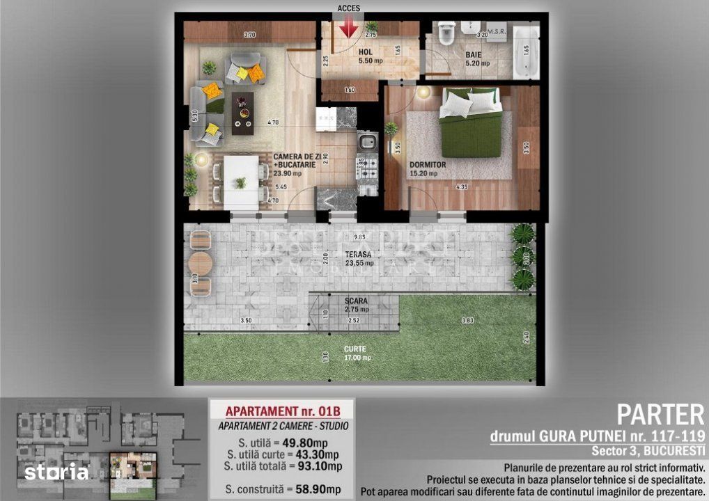 Apartament modern cu gradina TIP STUDIO 2 Camere Theodor Pallady