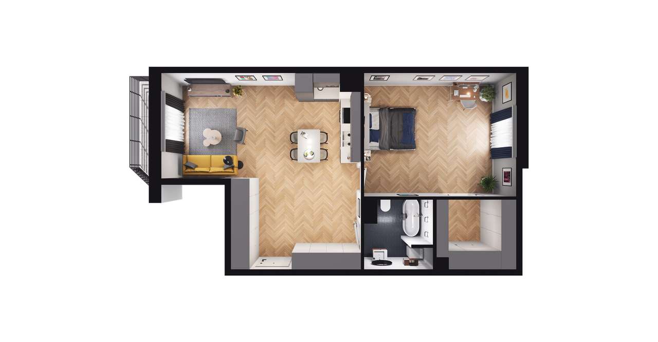 2-pokojowe mieszkanie 66m2 + loggia Bezpośrednio - Pełny obrazek: 2/8