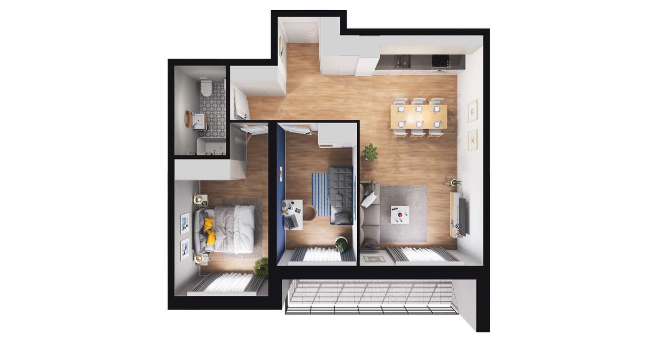 3-pokojowe mieszkanie 59m2 + loggia - Pełny obrazek: 2/8