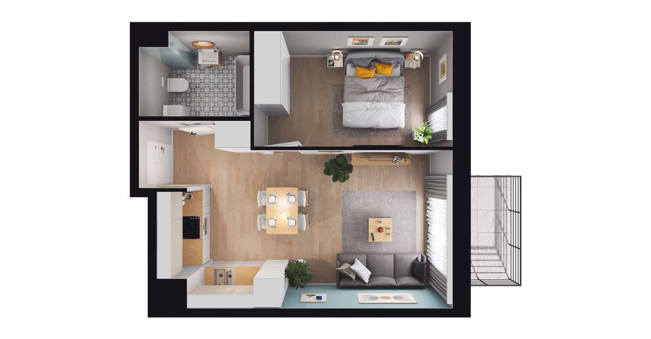 2-pokojowe mieszkanie 38m2 + balkon - Pełny obrazek: 2/8