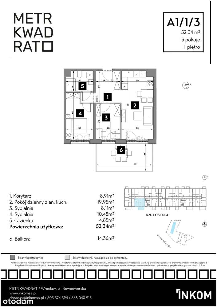 3-pokojowe mieszkanie 52m2 + balkon - Pełny obrazek: 2/5