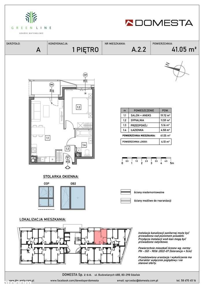2-pokojowe mieszkanie 41m2 + loggia Bezpośrednio - Pełny obrazek: 2/7