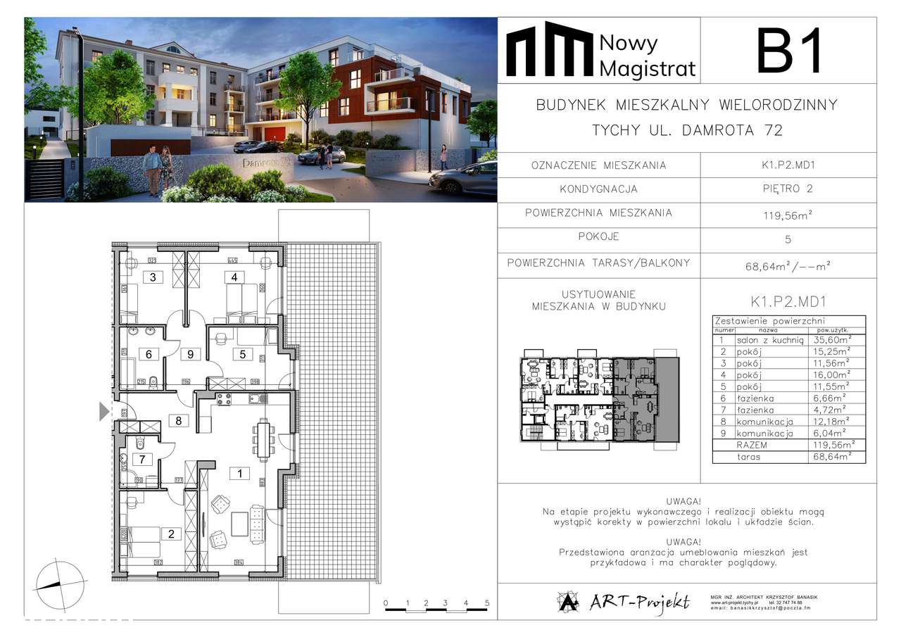 Ostatni wolny  apartament  o pow. 119,56 mkw z  tarasem 68,64 mkw  !-17