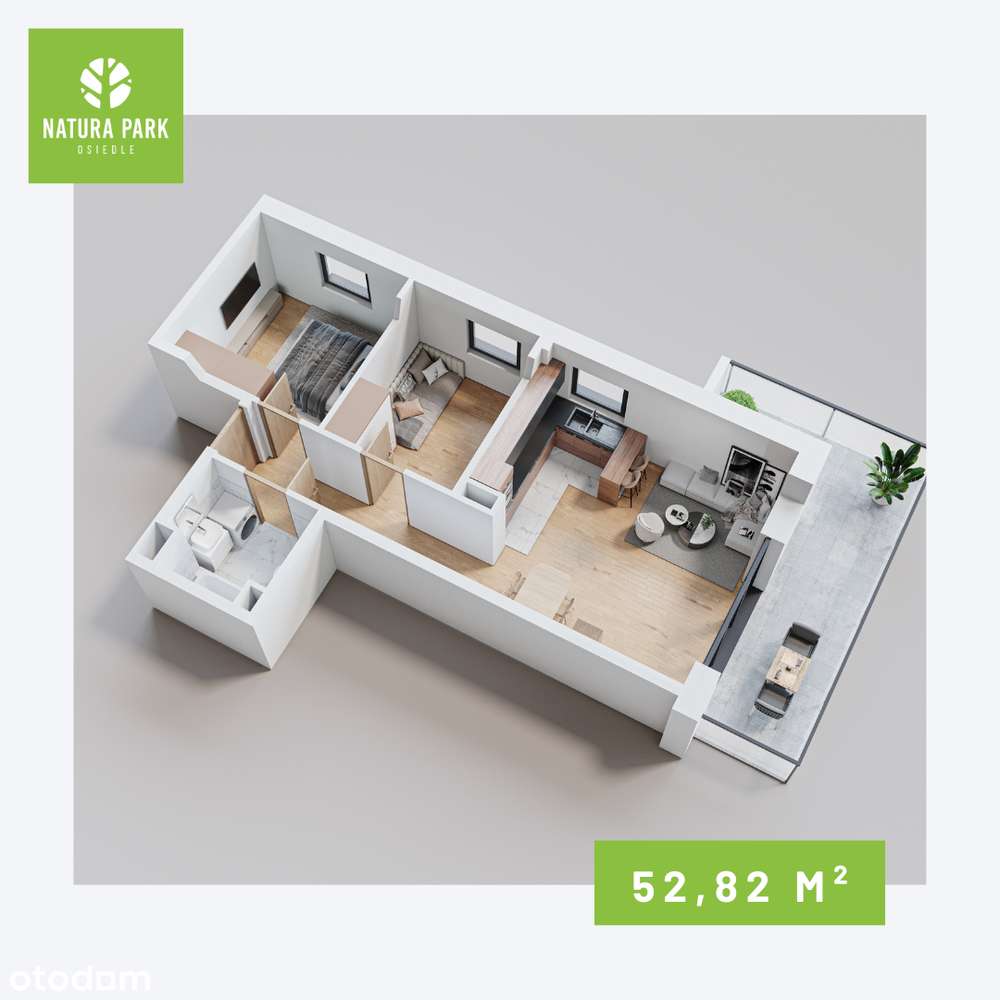 Mieszkanie 3-pokojowe - 53,22m2 |Duzy balkon |Osiedle Natura Park - Pełny obrazek: 2/7