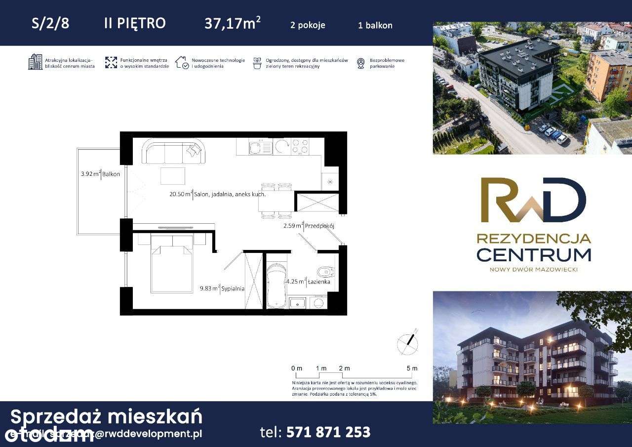 Rezydencja Centrum - ścisłe centrum Nowego Dworu Mazowieckiego - 2 pok - Pełny obrazek: 2/5