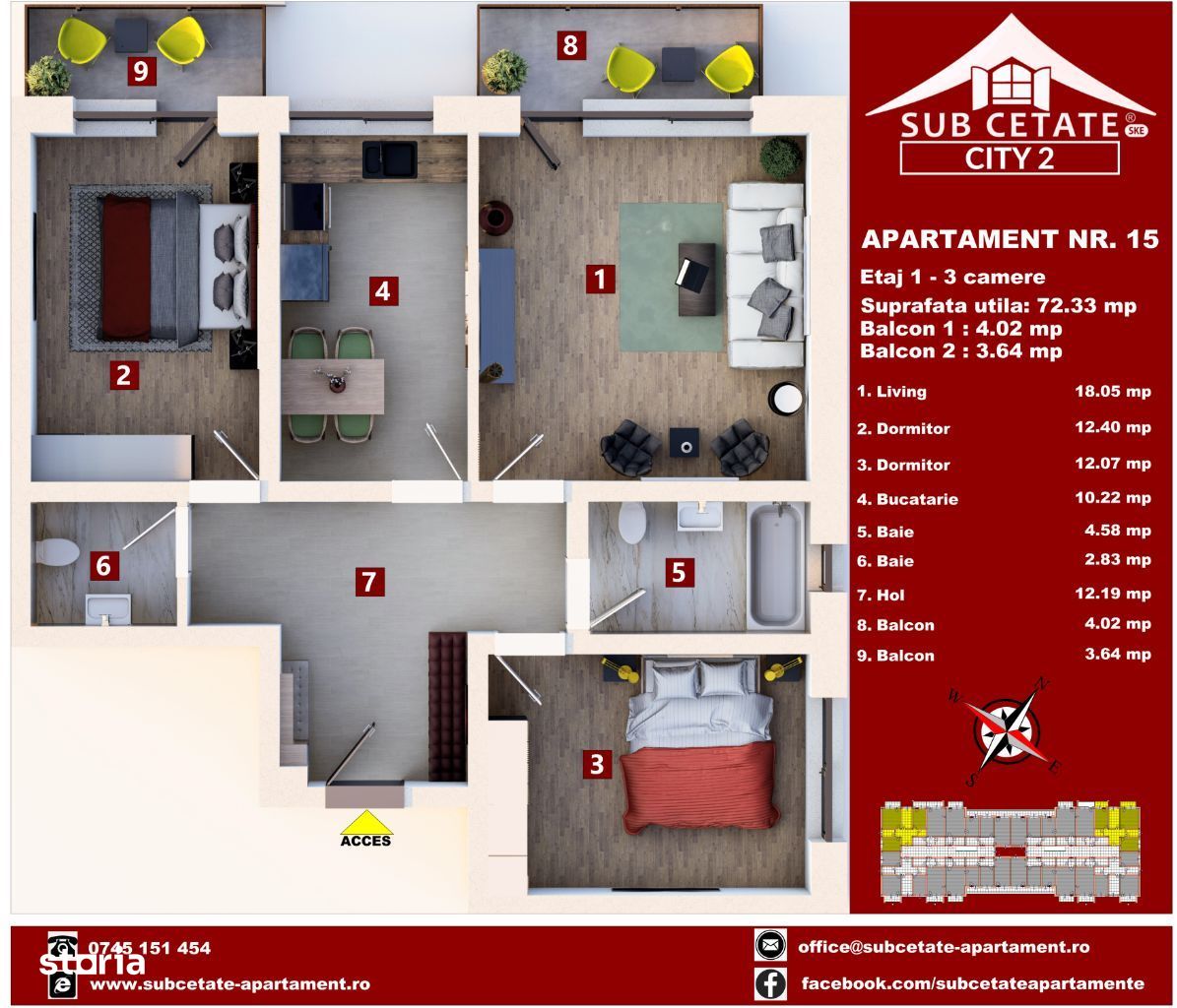 Apartament cu 3 camere, însorit, Subcetate City 2