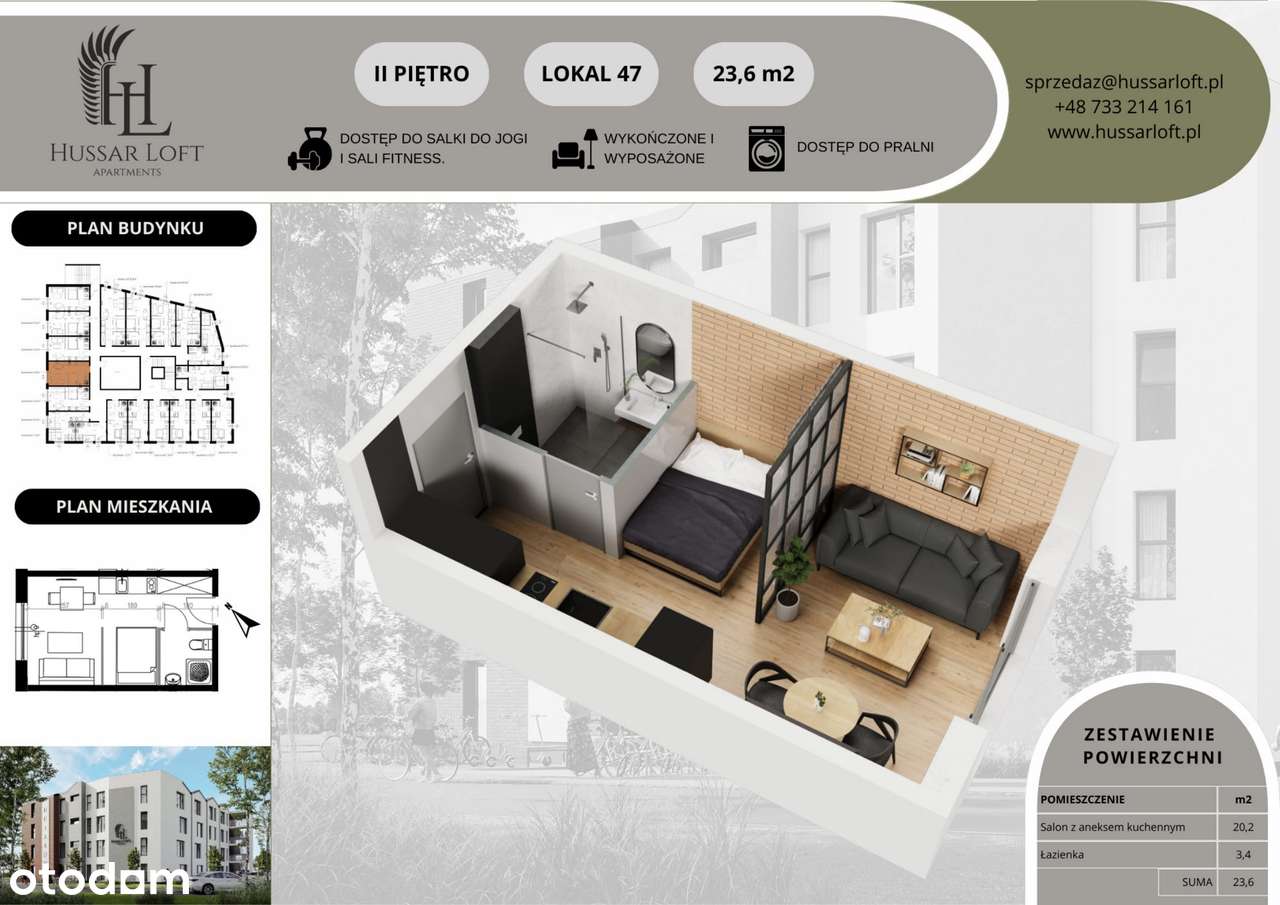 1-pokojowe mieszkanie 23m2 Bez Prowizji - Pełny obrazek: 2/5