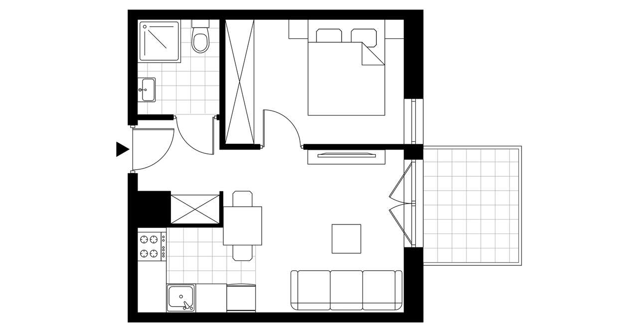 2-pokojowe mieszkanie 32m2 + balkon - Pełny obrazek: 3/8