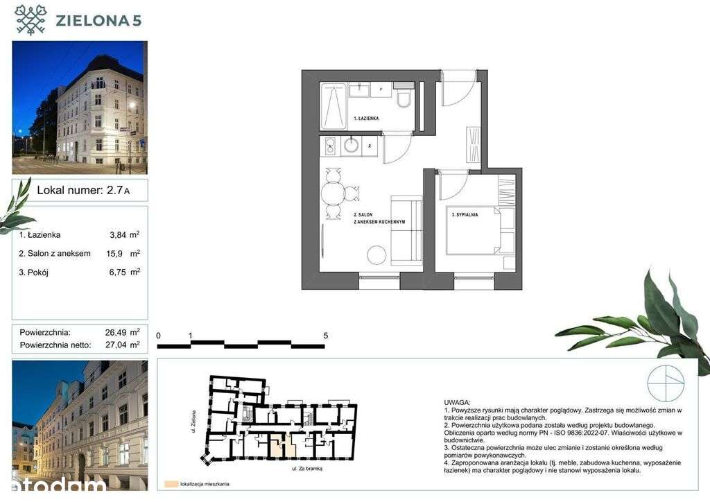 2pokoje/wysoki sufit/deska/niskie opłaty/Zielona 5-10
