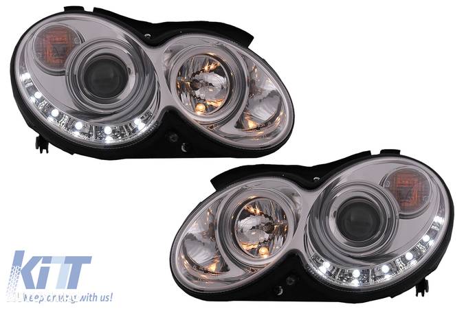 Faruri LED compatibil cu Mercedes Benz CLK W209 C209 Coupe A209 Cabrio (2003-2010) Crom - 1