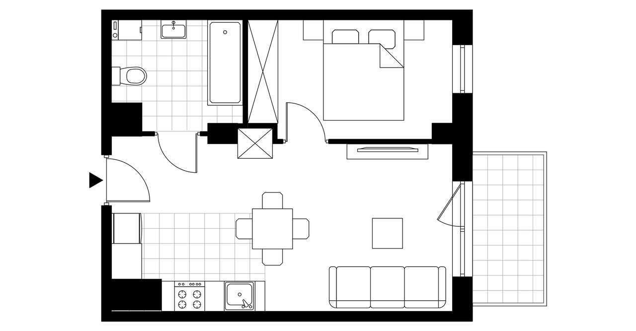 1-pokojowy apartament inwestycyjny 38m2 + balkon - Pełny obrazek: 3/8