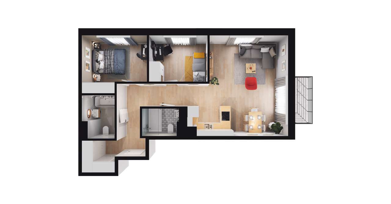 3-pokojowe mieszkanie 63m2 + balkon Bez Prowizji - Pełny obrazek: 3/7