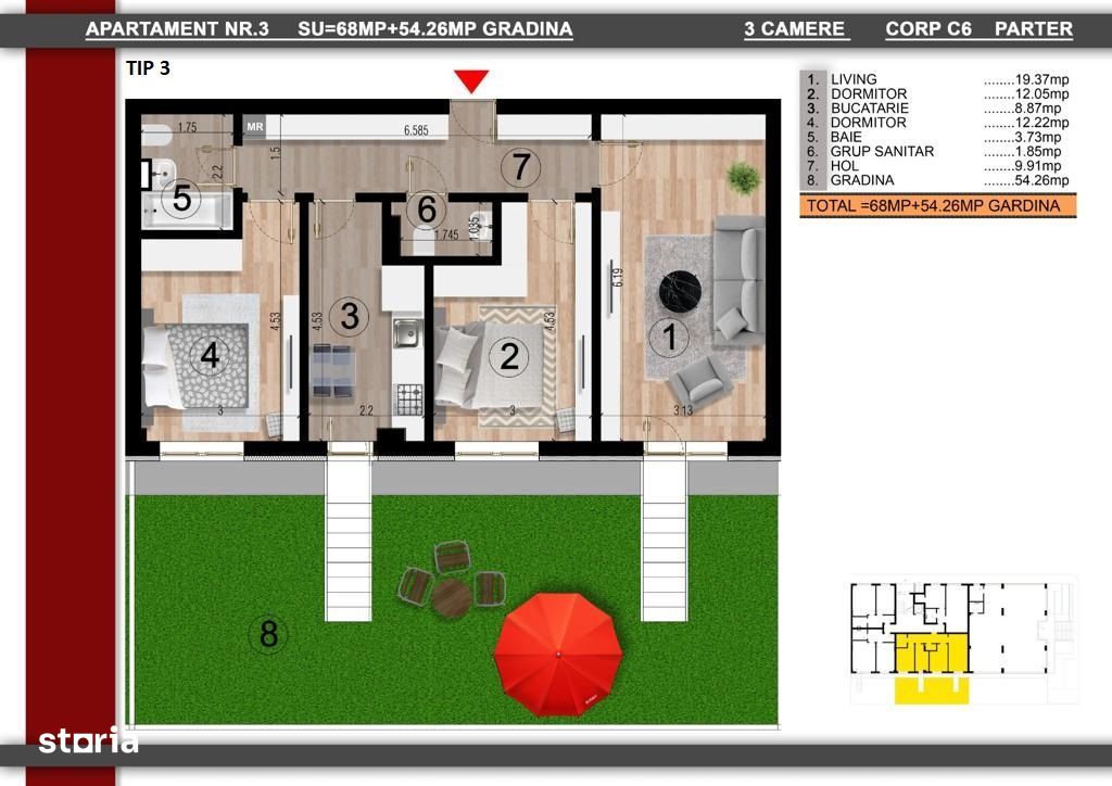 Apartament 3 camere decomandat||Curte proprie||Berceni-Metrou