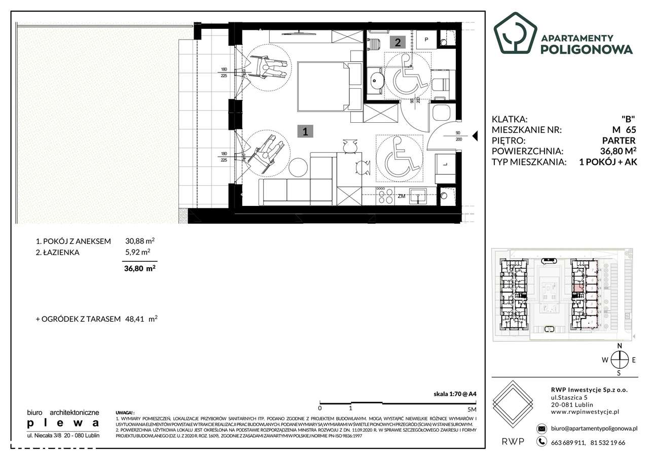1-pokojowe mieszkanie 36 m² + ogródek Bez Prowizji - Ansicht 2
