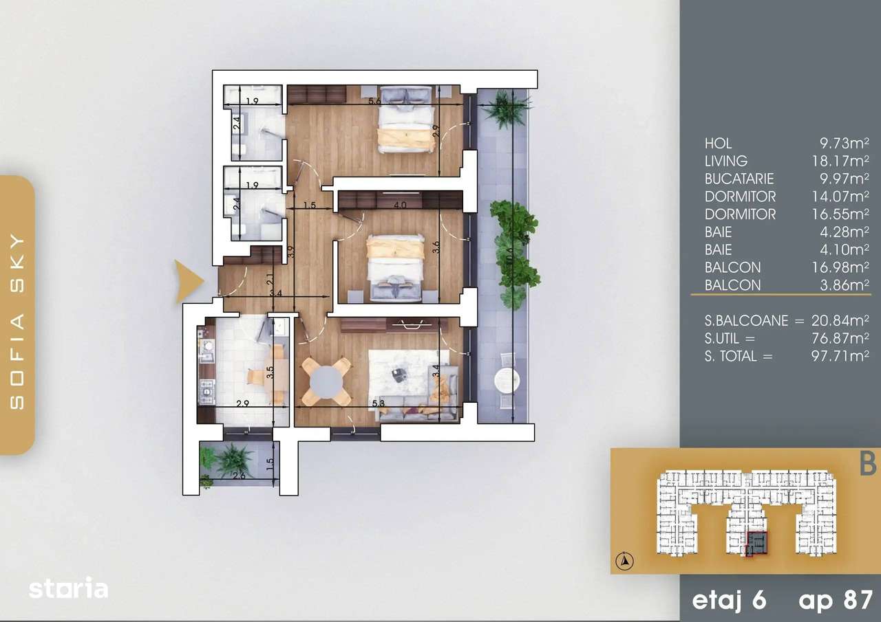 Apartament 3 camere 2 balcoane Metrou Nicolae Teclu - Imagine principală: 2/5