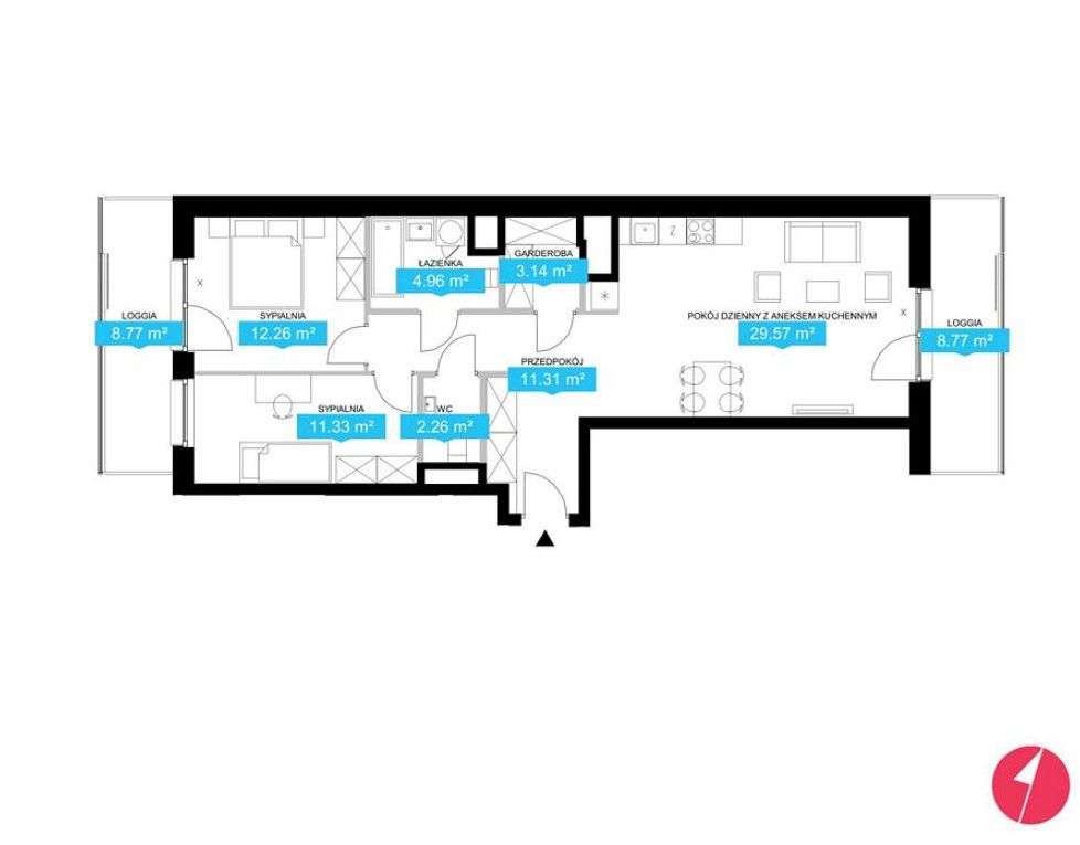 77 m²•Dwie duże loggie•Układ idealny dla rodziny - Pełny obrazek: 5/8