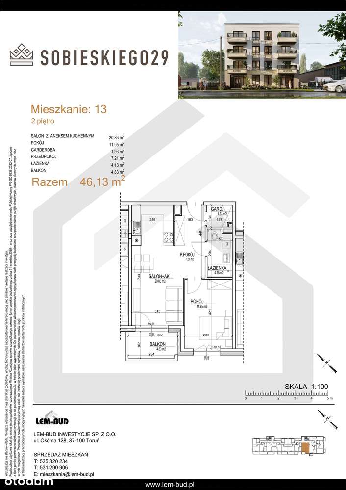 2 pokoje z aneksem i GARDEROBĄ | Balkon - Pełny obrazek: 2/16
