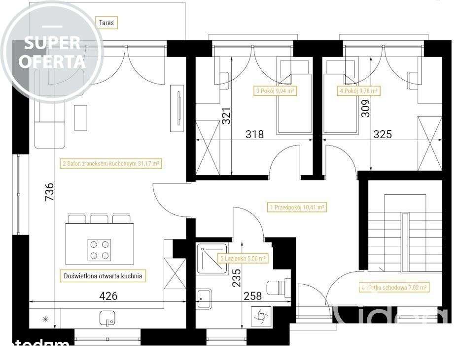 3 pokoje 73,8 m2 1 piętro Nowe blisko natury - Pełny obrazek: 4/4