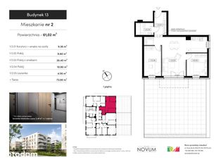 3-pokojowe mieszkanie 61,02 m2 + taras