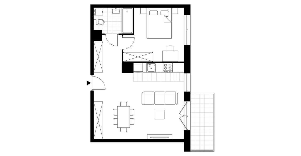 2-pokojowe mieszkanie 46m2 + loggia - Pełny obrazek: 2/8