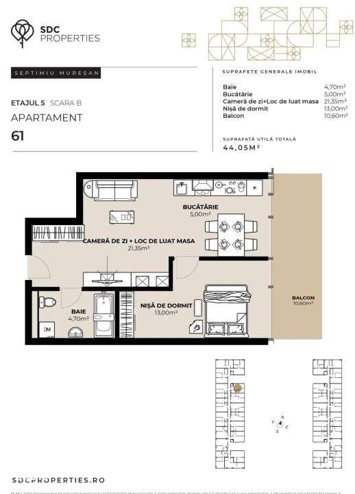 PROIECT EXCLUSIVIST! Apartament de vanzare, 44,05 mp, Complex SDC - Imagine principală: 1/4