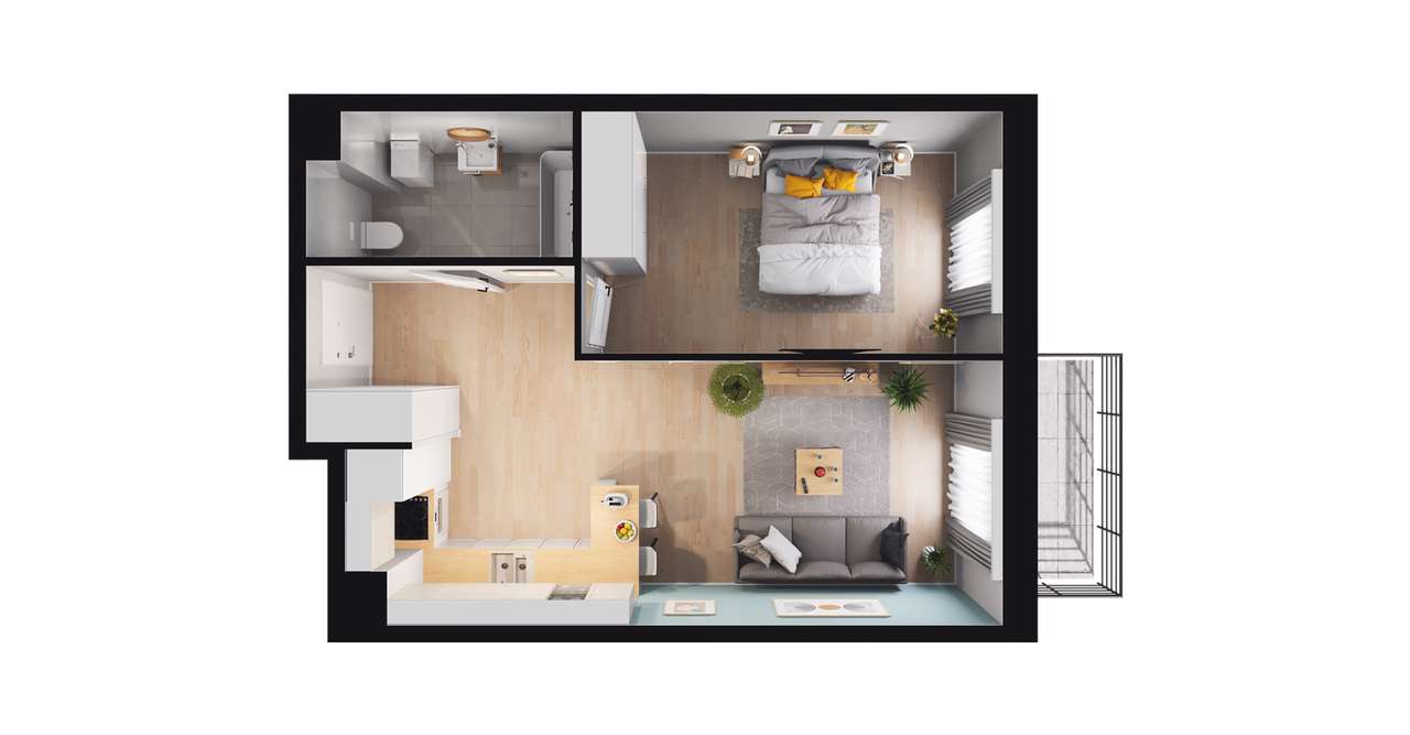 2-pokojowe mieszkanie 43m2 + balkon Bez Prowizji - Pełny obrazek: 2/7