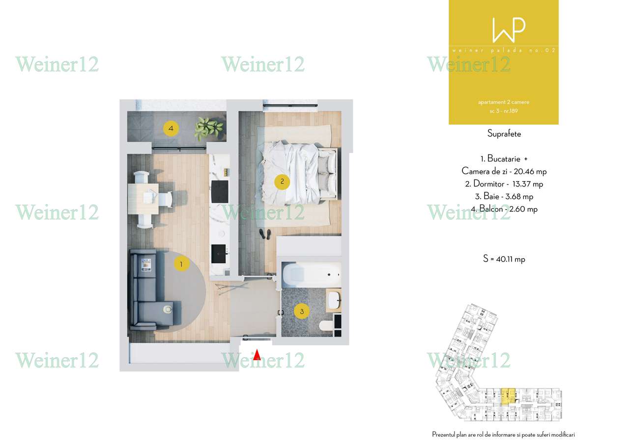Apartament 2 camere Tip Studio Weiner Residence VestGroup TVA 21-10