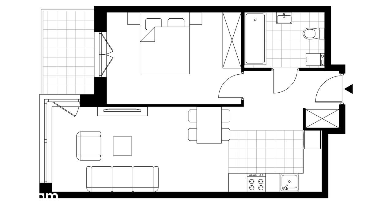 2-pokojowe mieszkanie 43m2 + loggia Bezpośrednio - Pełny obrazek: 4/9