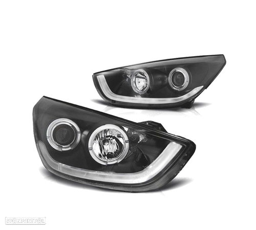 FARÓIS FRONTAIS PARA HYUNDAI IX35 10-13 TUBE LIGHT FUNDO PRETO - 1