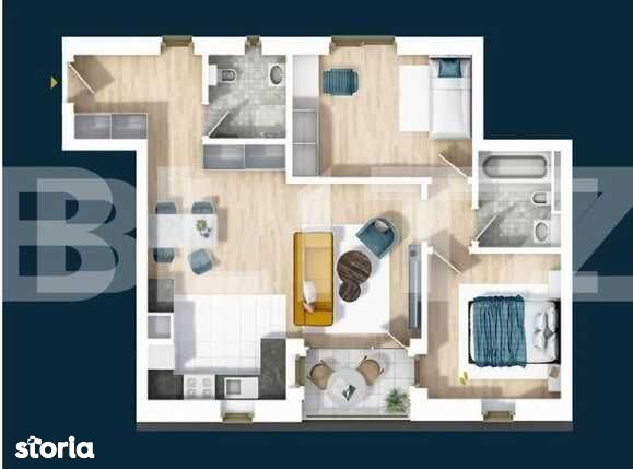 Apartament 3 camere, 68.57 mp, bloc nou, Central