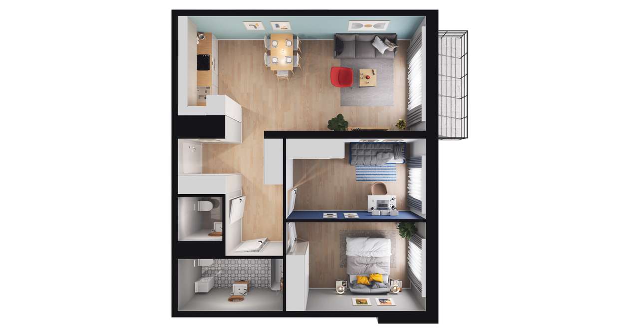 3-pokojowe mieszkanie 67m2 + balkon - Pełny obrazek: 2/8