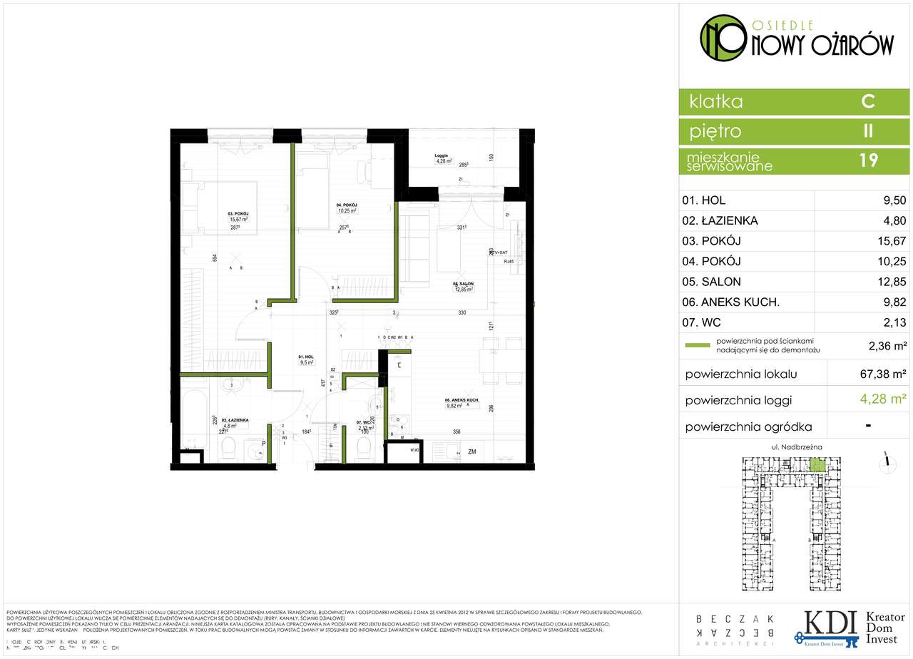 Mieszkanie 67,38 m² + loggia 4,28 m² 3 pokoje, II piętro FVAT OKAZJA!-9