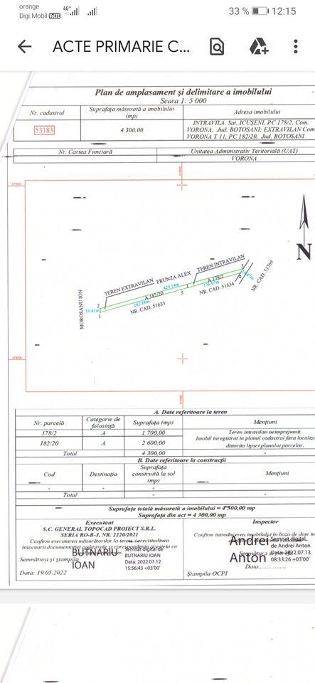 Teren intravila 4300 mp-Icuseni/Vorona deschidere strada