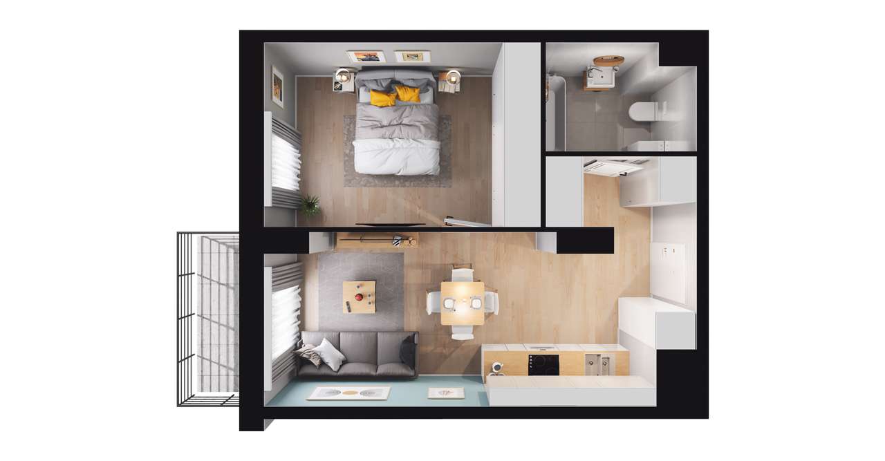 2-pokojowe mieszkanie 37m2 + balkon - Pełny obrazek: 2/8