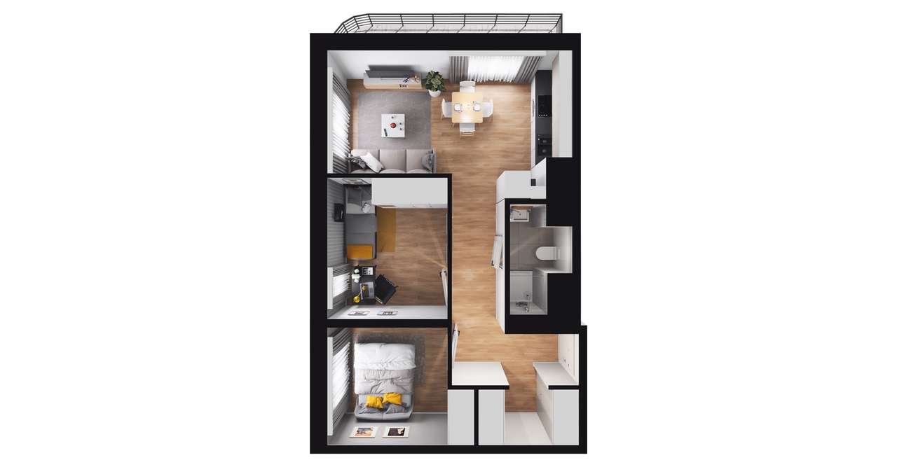 3-pokojowy apartament inwestycyjny 47m2 + loggia - Pełny obrazek: 2/8