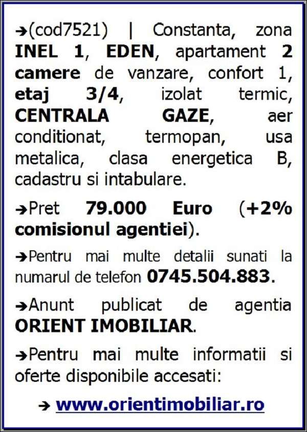 Inel 1, Eden, 2 camere, gaze, etaj 3, vanzari Constanta-12