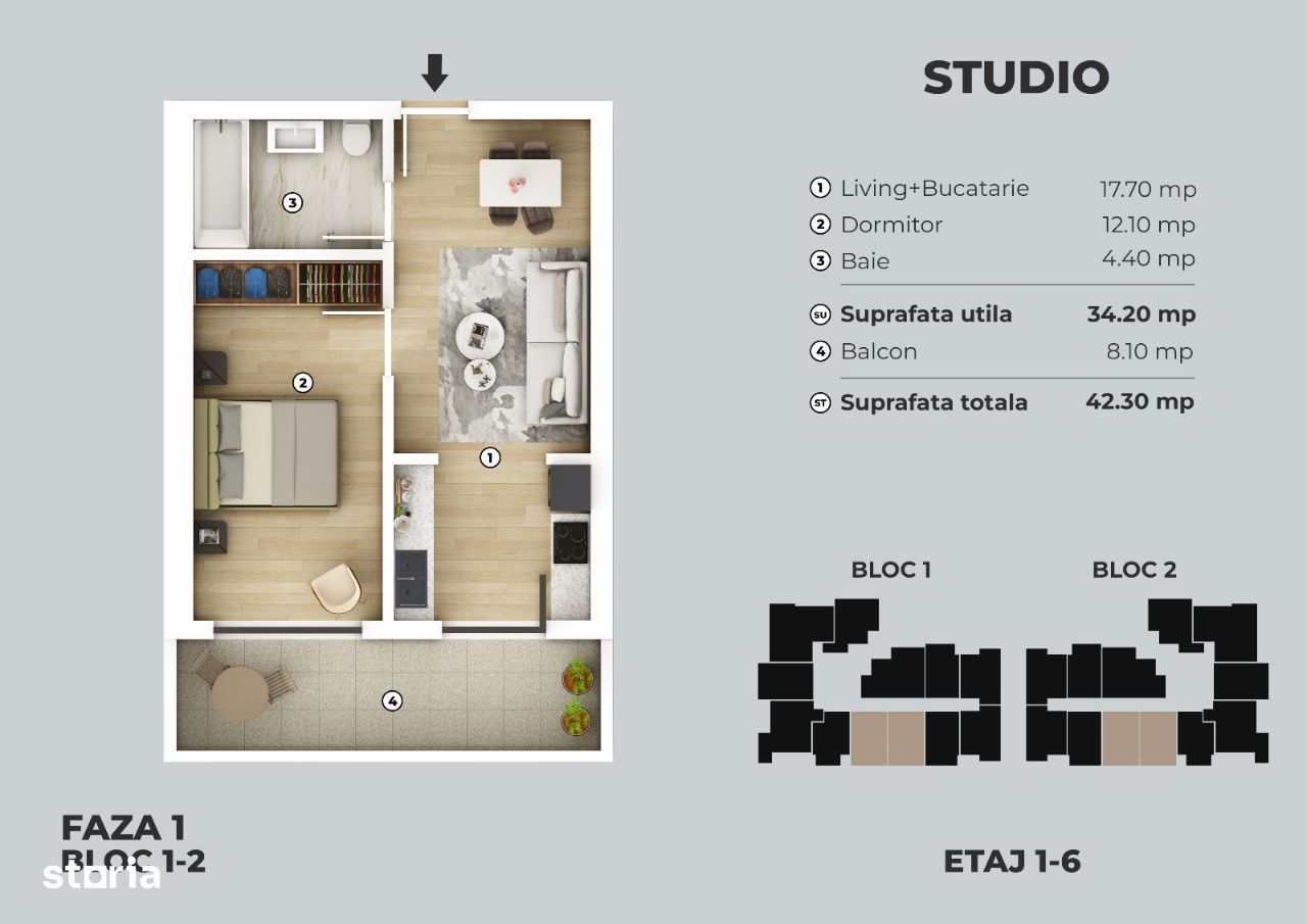 PROMOTIE!! Studio spatios 42mp de lux, Metrou Berceni (5-7min)