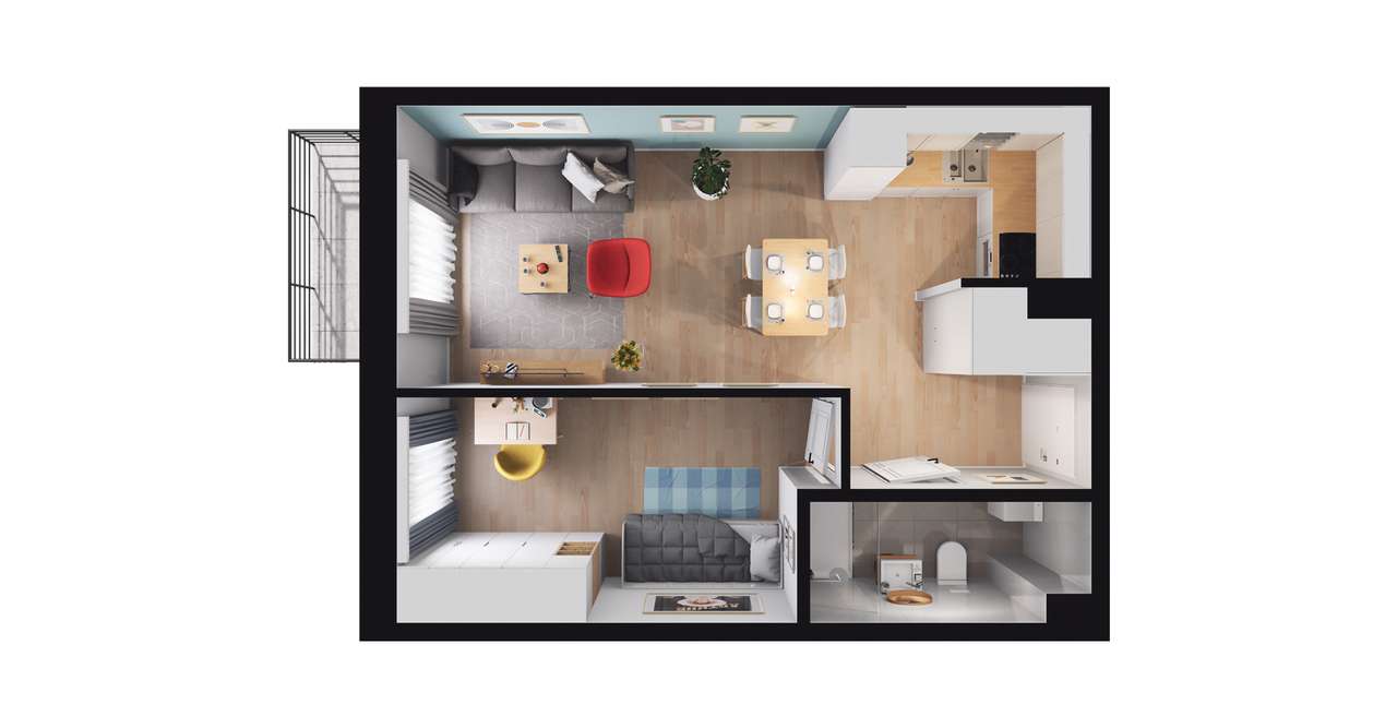 2-pokojowe mieszkanie 39m2 + balkon - Pełny obrazek: 2/7