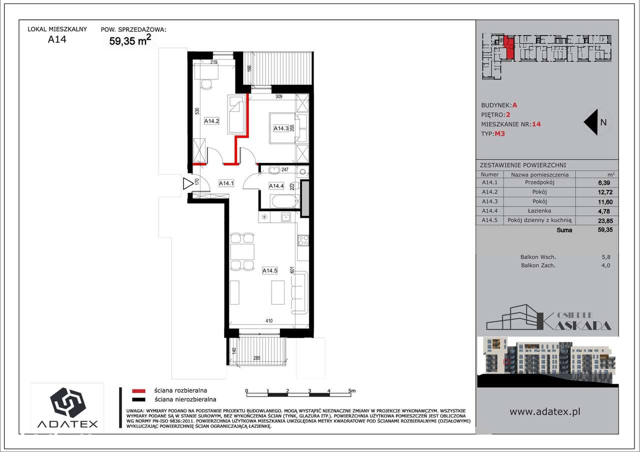 Osiedle Kaskada | mieszkanie 3-pok. | A14 - Pełny obrazek: 2/9