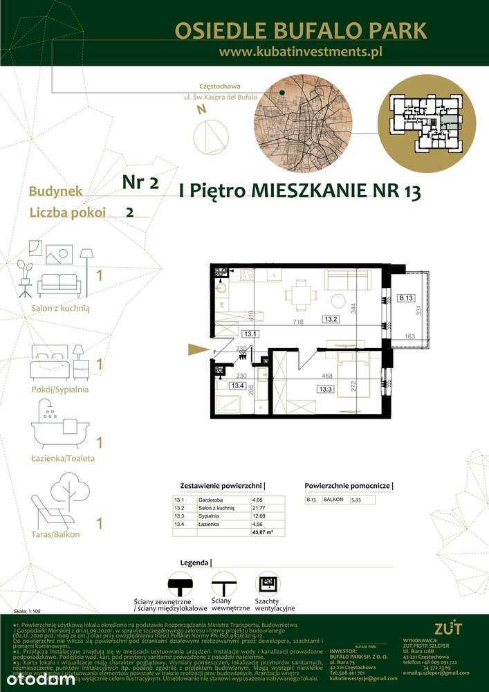 2-pokojowe mieszkanie 43m2 + balkon Bezpośrednio - Pełny obrazek: 2/7