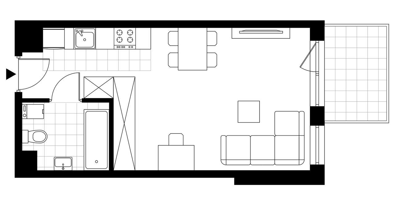 1-pokojowe mieszkanie 30m2 + balkon - Pełny obrazek: 3/8