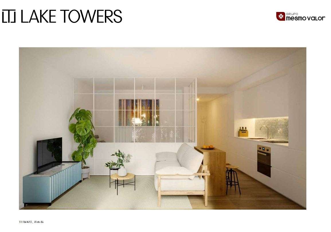 T1 Smart Novo, com varanda e lugar de Garagem, no Empreendimento Lake-7